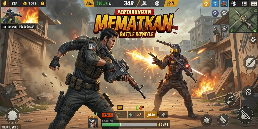 Tangkapan layar mendebarkan dari gameplay 34R dengan aksi Battle Royale.