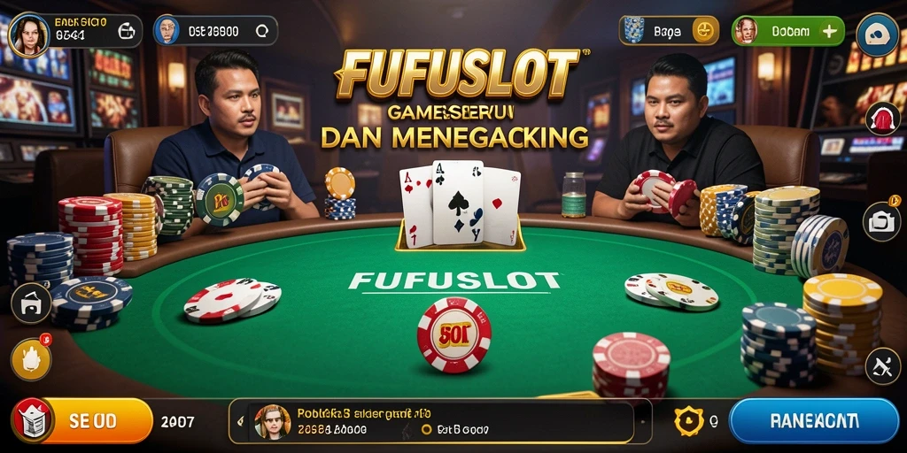 Tampilan gameplay FUFUSLOT dengan pemain bertaruh di meja poker.