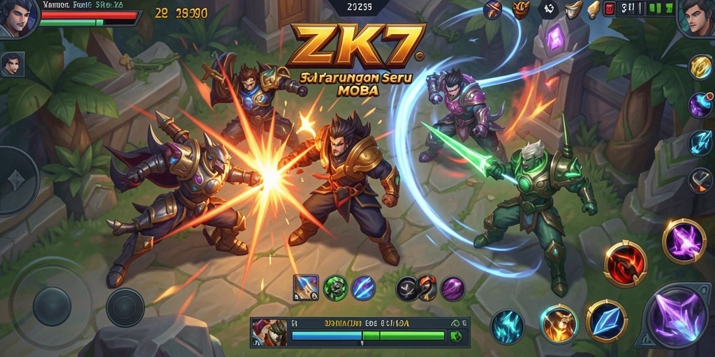 Tangkapan layar gameplay ZK7 menampilkan aksi seru antara karakter MOBA.